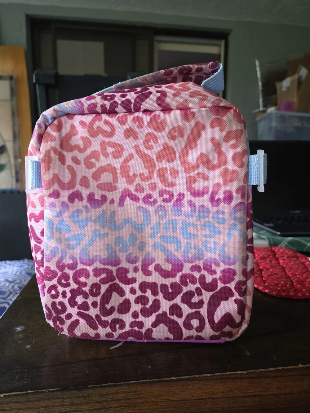 Pink Sequin Leopard Print Cosmetic Bag